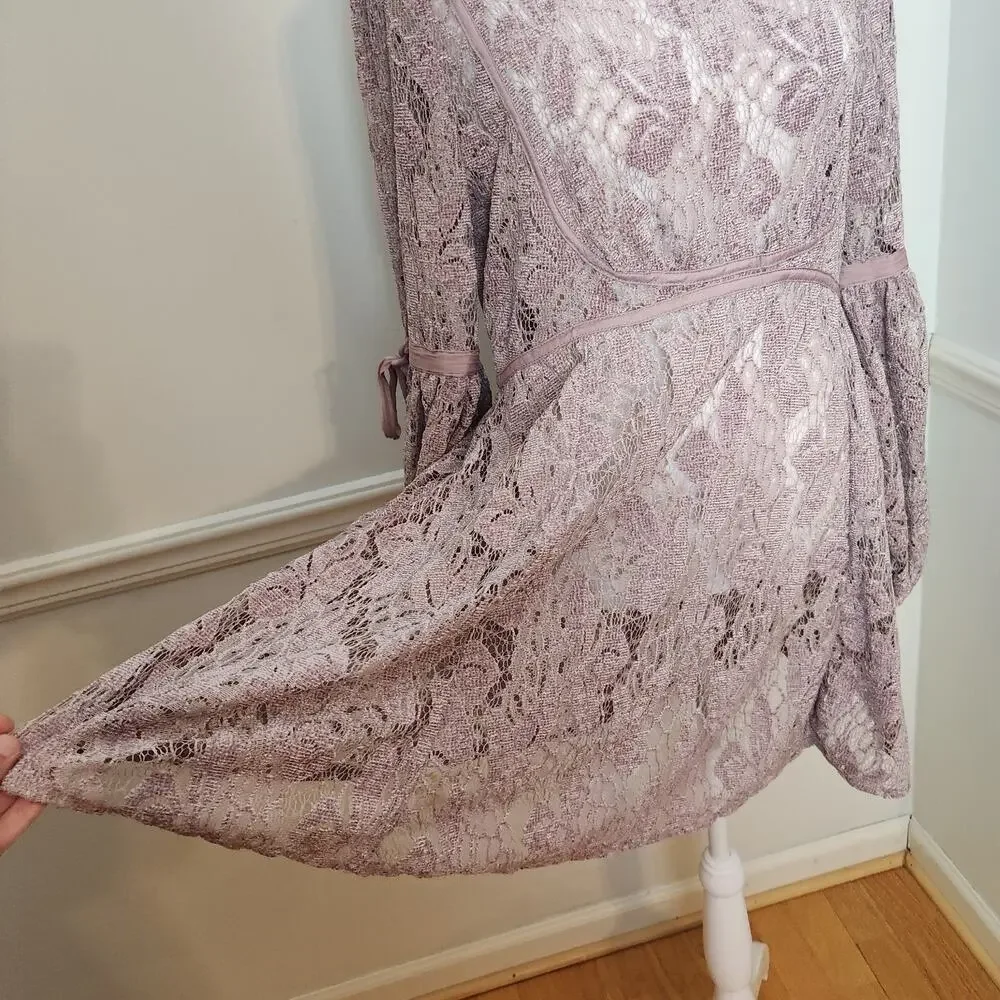 Free People Dress XS Womens Mini Crochet Lace Sheer Mauve Purple Boho Coquette
